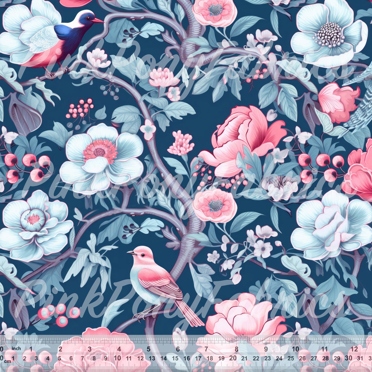 Floral Wallpaper with Birds